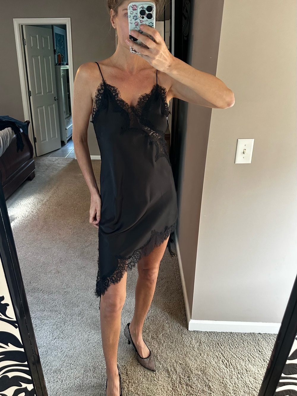 Silk asymmetrical spaghetti strap dress from Zara